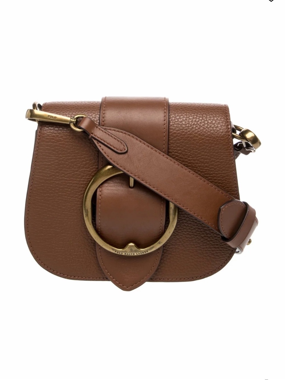 Polo by Ralph Lauren Chestnut Brown Leather Crossbody with Gold Ring